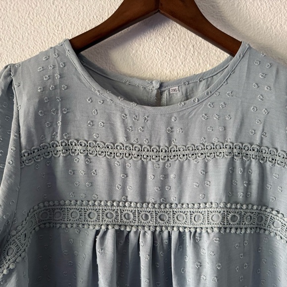 Trendy Chic Powder Blue Flowy Casual Short Sleeve Summer Top 2XL - Picture 4 of 14
